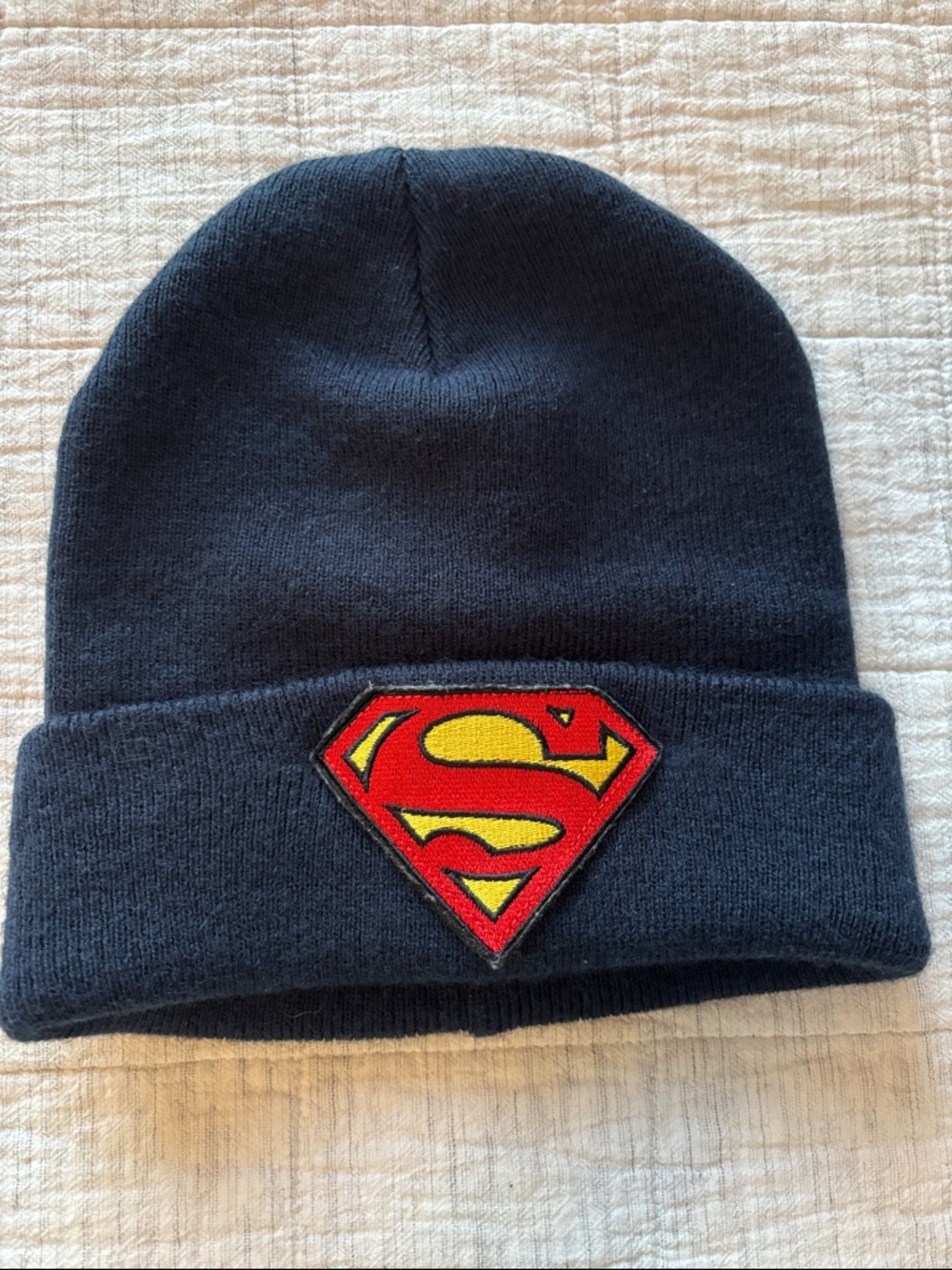 H&M Navy Kids Beanie with Red & Yellow Superman Patch